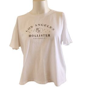 Hollister women's large Los Angeles California cropped white cotton t-shirt